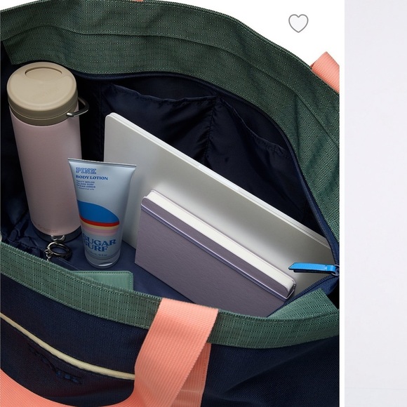 Stylish Navy Tote Bag with Pink and Green Accents - Picture 5 of 7